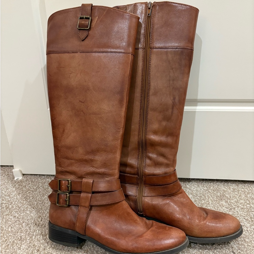 INC International Concepts Fahnee Riding Boots in Brown Leather